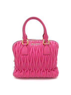 Miu Miu Matelasse 2-Way Bag Lambskin Handbag Pink